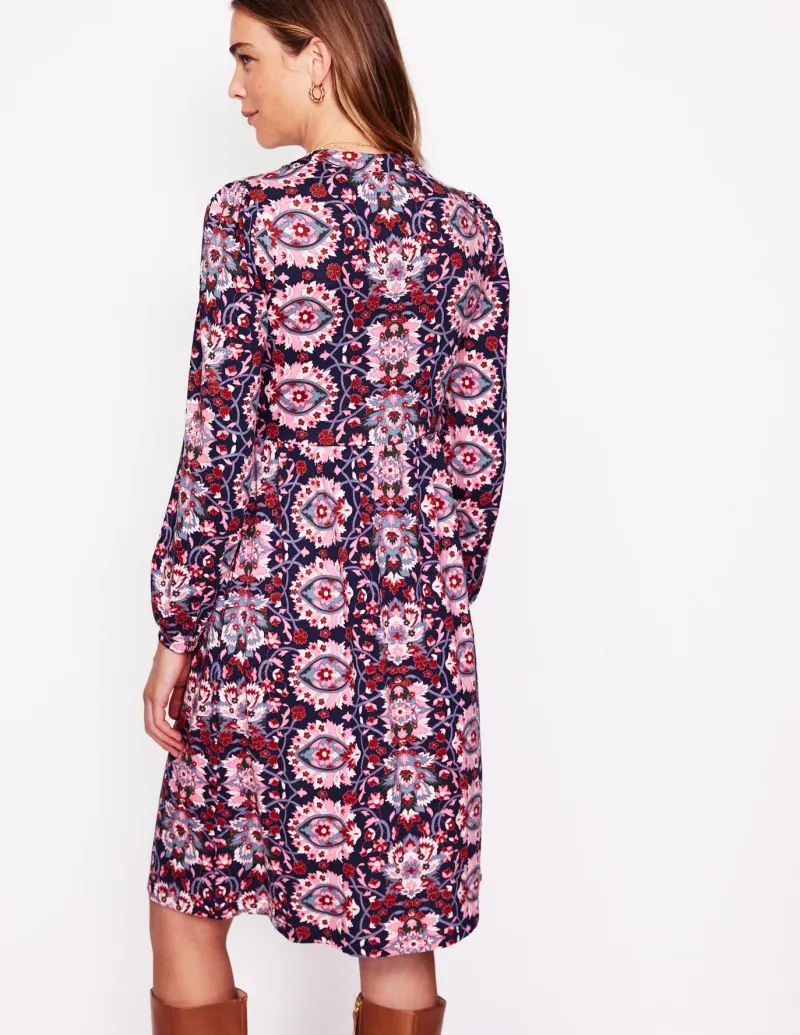 Petite Dresses | Short-Boden Naomi Relaxed Jersey Dress-Old Rose, Bloom Trellis OldRose,BloomTrellis