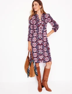 Petite Dresses | Short-Boden Naomi Relaxed Jersey Dress-Old Rose, Bloom Trellis OldRose,BloomTrellis