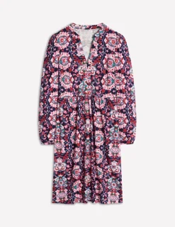 Petite Dresses | Short-Boden Naomi Relaxed Jersey Dress-Old Rose, Bloom Trellis OldRose,BloomTrellis