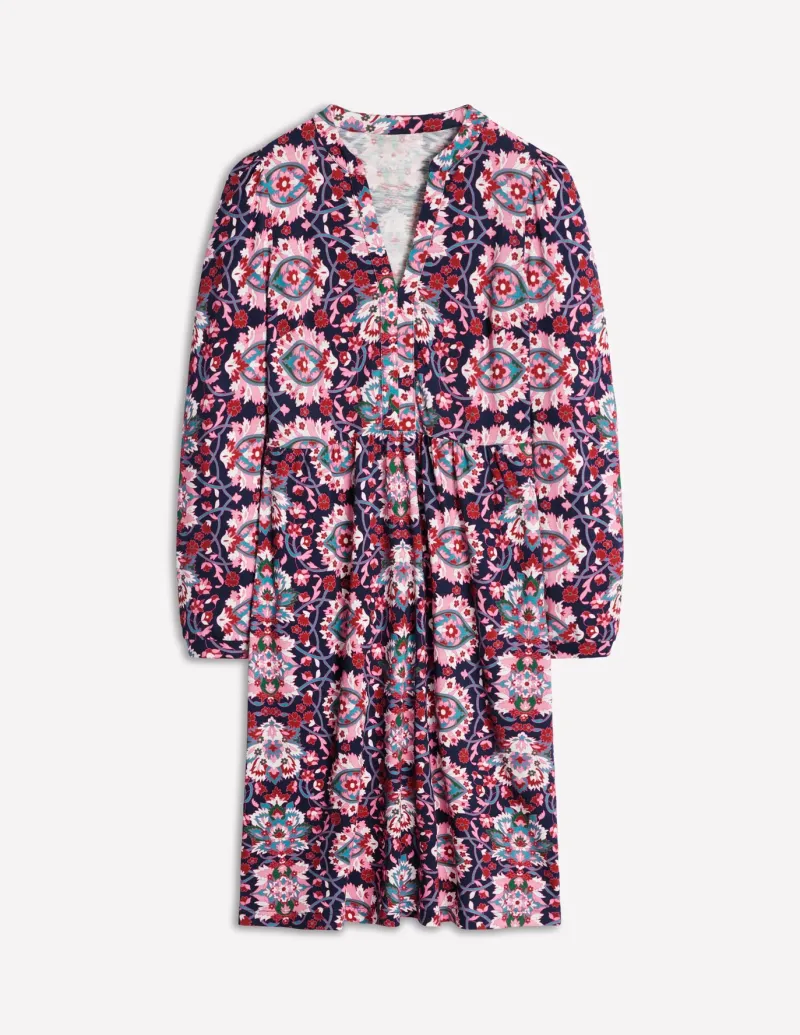 Petite Dresses | Short-Boden Naomi Relaxed Jersey Dress-Old Rose, Bloom Trellis OldRose,BloomTrellis