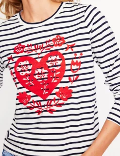 T-Shirts & Tanks | Tops & Blouses-Boden Novelty Long Sleeve Jersey Top-Ivory, Navy Heart Ivory,NavyHeart