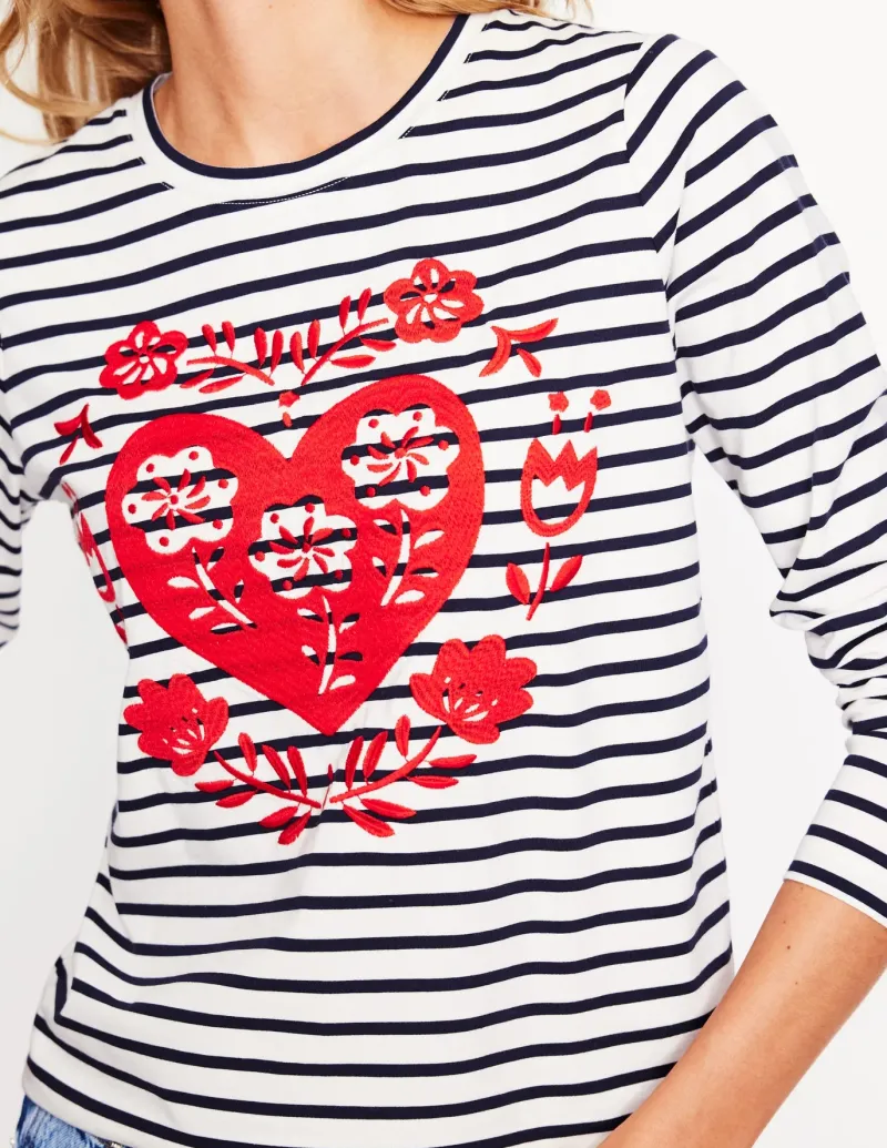 T-Shirts & Tanks | Tops & Blouses-Boden Novelty Long Sleeve Jersey Top-Ivory, Navy Heart Ivory,NavyHeart