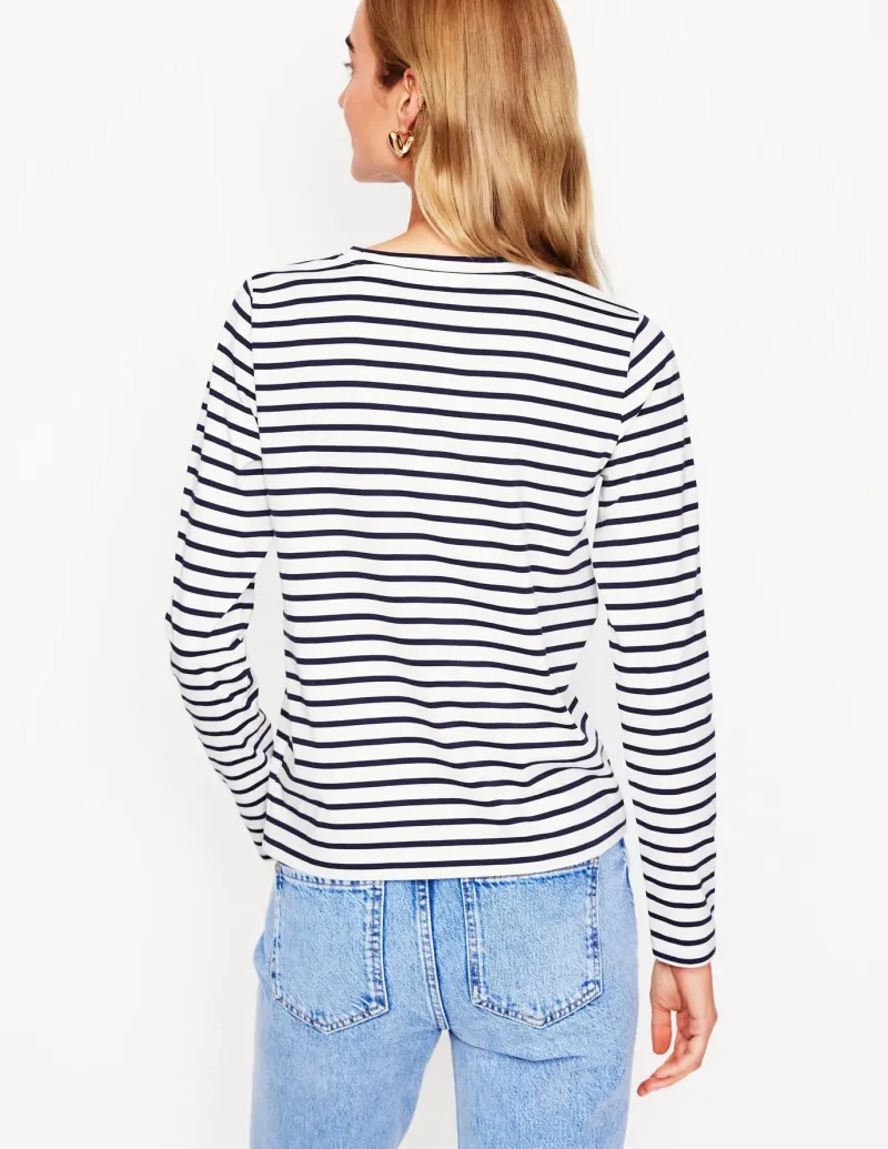 T-Shirts & Tanks | Tops & Blouses-Boden Novelty Long Sleeve Jersey Top-Ivory, Navy Heart Ivory,NavyHeart