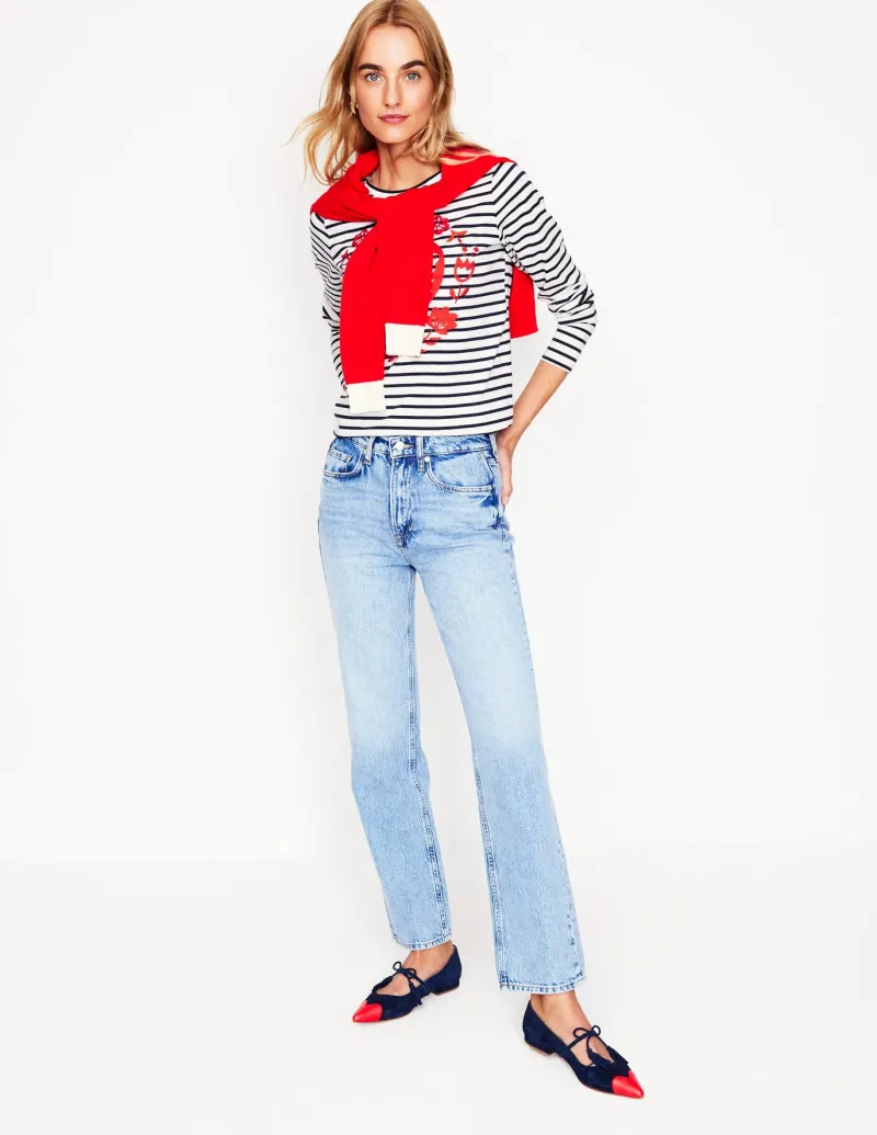 T-Shirts & Tanks | Tops & Blouses-Boden Novelty Long Sleeve Jersey Top-Ivory, Navy Heart Ivory,NavyHeart