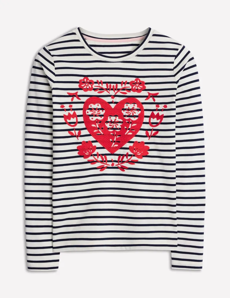 T-Shirts & Tanks | Tops & Blouses-Boden Novelty Long Sleeve Jersey Top-Ivory, Navy Heart Ivory,NavyHeart