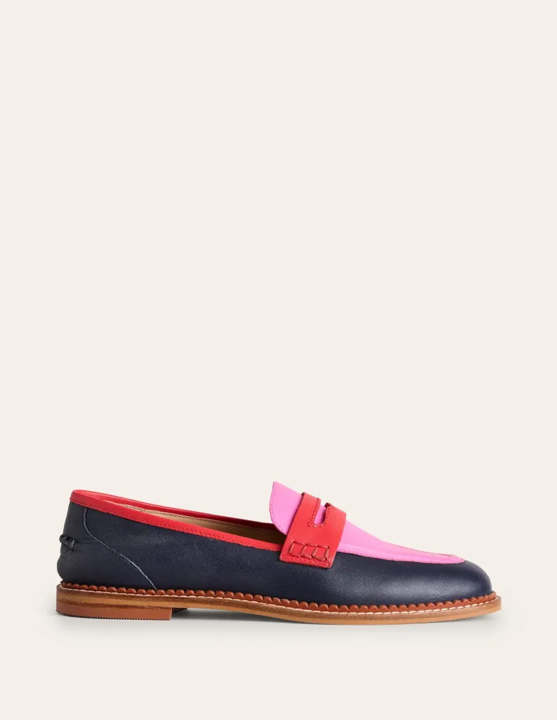 Flats | Loafers-Boden Nya Structured Penny Loafer-Navy/Pink Tourmaline Navy/PinkTourmaline