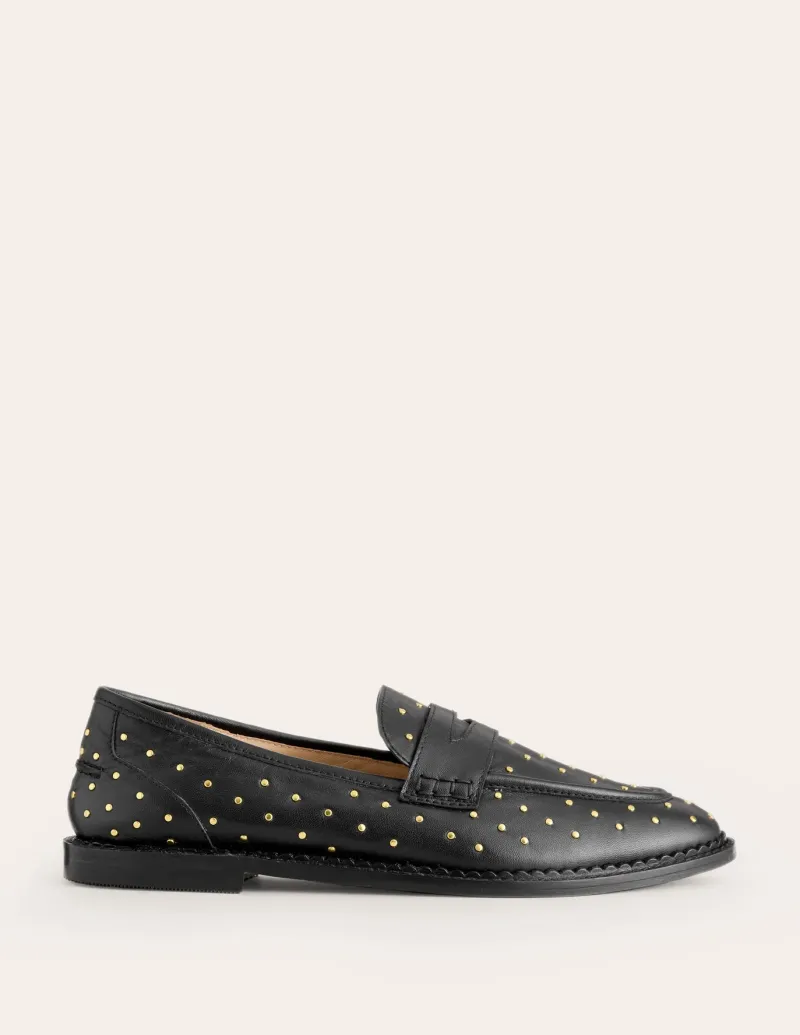 Flats | Loafers-Boden Nya Structured Penny Loafer-Black Studs BlackStuds