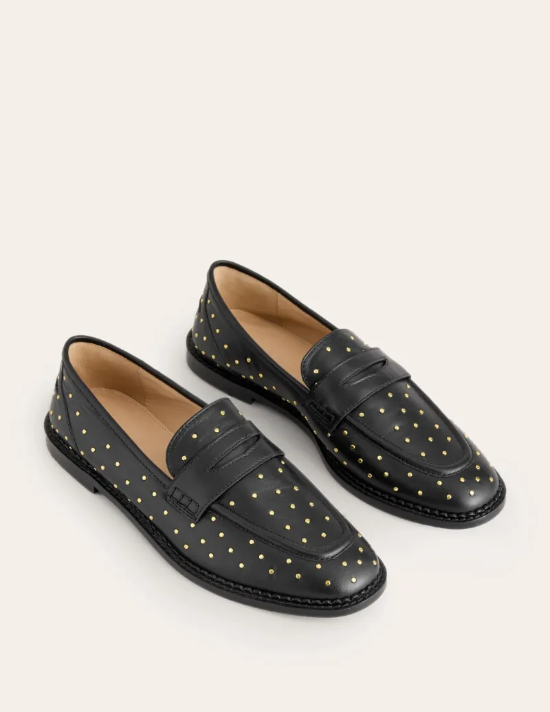 Flats | Loafers-Boden Nya Structured Penny Loafer-Black Studs BlackStuds