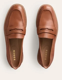 Flats | Loafers-Boden Nya Structured Penny Loafer-Tan Burnished Leather TanBurnishedLeather