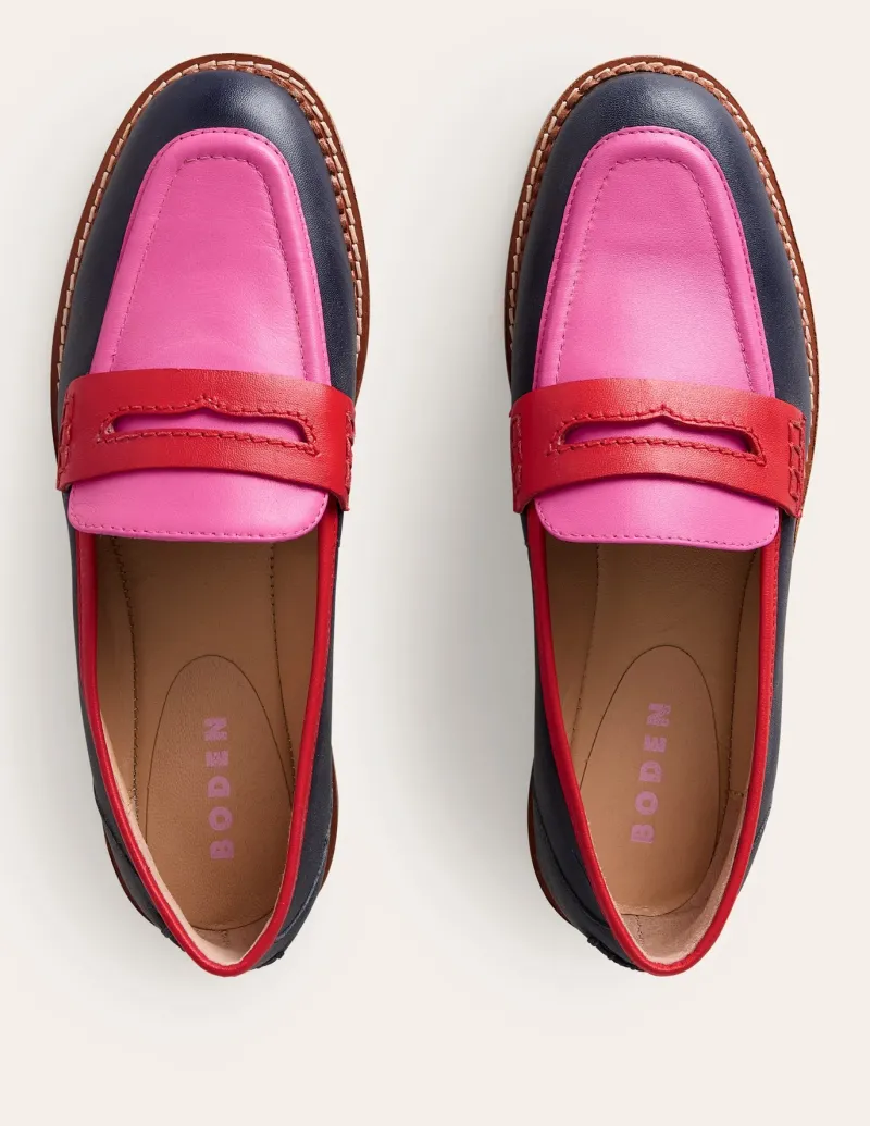 Flats | Loafers-Boden Nya Structured Penny Loafer-Navy/Pink Tourmaline Navy/PinkTourmaline