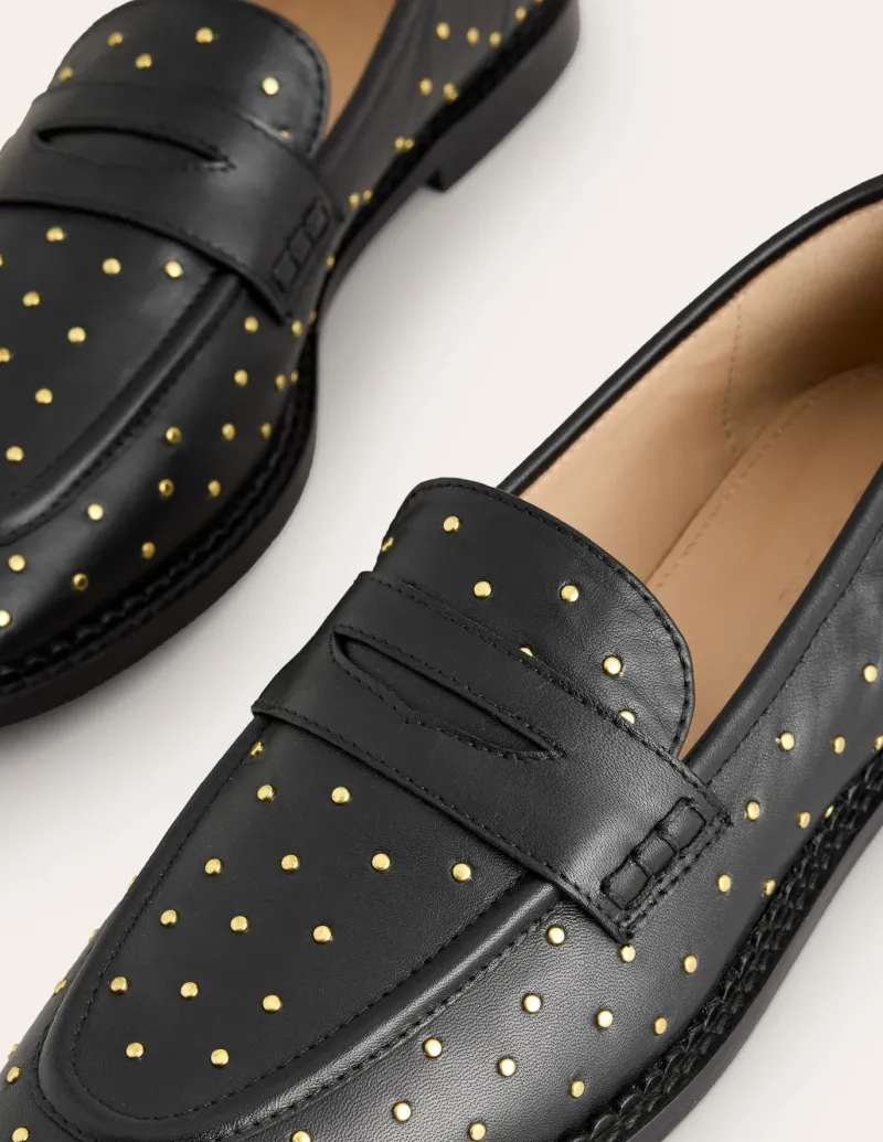 Flats | Loafers-Boden Nya Structured Penny Loafer-Black Studs BlackStuds