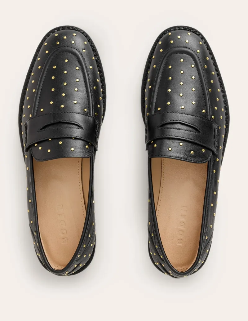 Flats | Loafers-Boden Nya Structured Penny Loafer-Black Studs BlackStuds