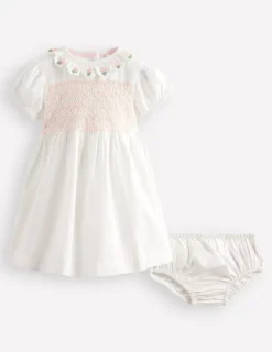 Dresses-Boden Occasion Smocked Dress- Ivory