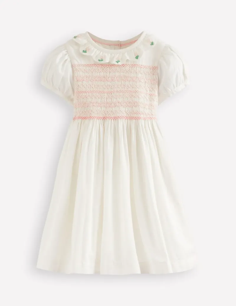 Dresses-Boden Occasion Smocked Dress- Ivory