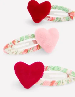 Accessories-Boden 3 Pack Hair Clips- Hearts