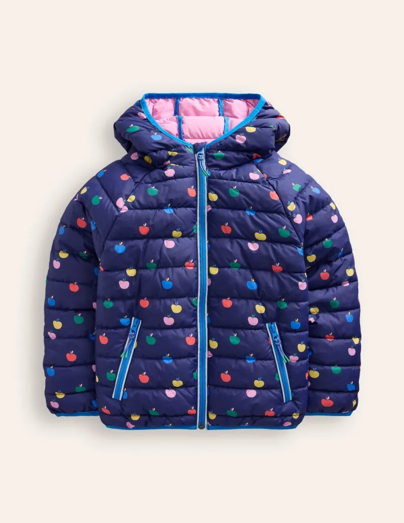 Coats & Jackets-Boden Pack-Away Padded Jacket-College Navy Rainbow Apples CollegeNavyRainbowApples