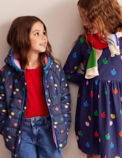 Coats & Jackets-Boden Pack-Away Padded Jacket-College Navy Rainbow Apples CollegeNavyRainbowApples