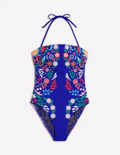 Swimwear-Boden Paros Bandeau Swimsuit-Blue, Structured Meadow Blue,StructuredMeadow