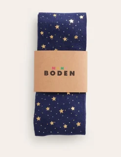 Socks & Tights-Boden Patterned Tights-Navy Foil Stars NavyFoilStars