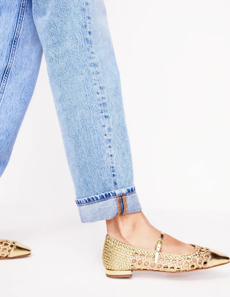 Flats-Boden Penelope Mary Jane Flat-Gold Woven Leather GoldWovenLeather