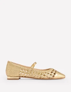 Flats-Boden Penelope Mary Jane Flat-Gold Woven Leather GoldWovenLeather