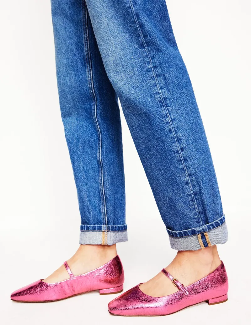 Flats-Boden Penelope Mary Jane Flat-Pink Peacock Metallic Leather PinkPeacockMetallicLeather