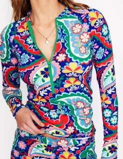 Swimwear-Boden Piped Raglan Rash Guard-Multi, Meadow Paisley Multi,MeadowPaisley