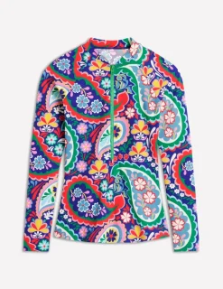 Swimwear-Boden Piped Raglan Rash Guard-Multi, Meadow Paisley Multi,MeadowPaisley