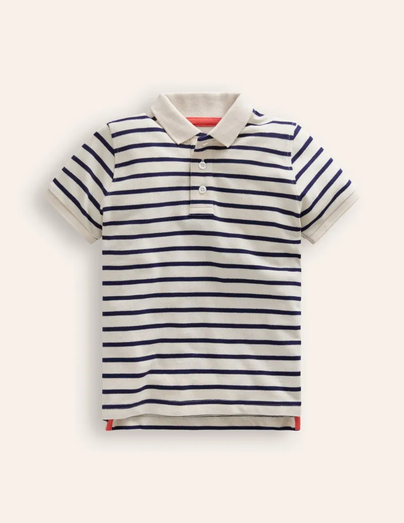 Tops, T-Shirts & Polos-Boden Piqué Polo Shirt-Ivory/College Navy Ivory/CollegeNavy