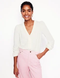 Shirts | T-Shirts & Tanks-Boden Poppy Ruffled Henley Top- Ivory