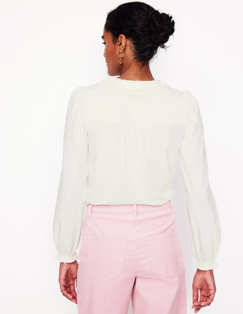 Shirts | T-Shirts & Tanks-Boden Poppy Ruffled Henley Top- Ivory