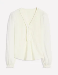 Shirts | T-Shirts & Tanks-Boden Poppy Ruffled Henley Top- Ivory