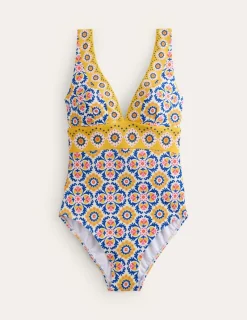 Swimwear-Boden Porto V-Neck Swimsuit-Artisan Gold, Mosaic Tile ArtisanGold,MosaicTile