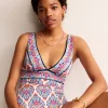 Swimwear-Boden Porto V-Neck Swimsuit-Ivory, Flora Stamp Ivory,FloraStamp