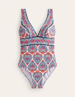 Swimwear-Boden Porto V-Neck Swimsuit-Ivory, Flora Stamp Ivory,FloraStamp