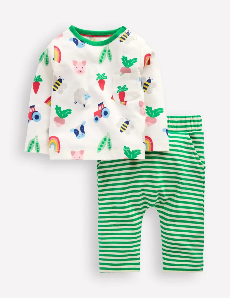 Playsuits & Rompers-Boden Printed Jersey Play Set-Soft Ivory Farm SoftIvoryFarm