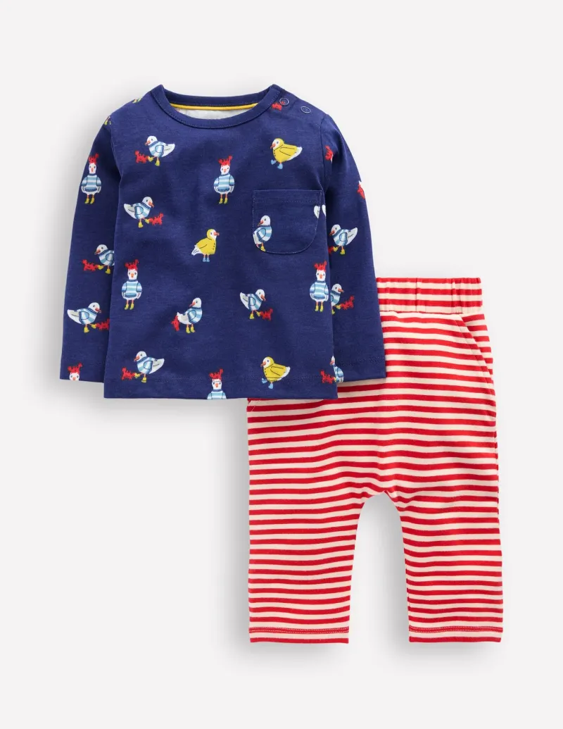 Playsuits & Rompers-Boden Printed Jersey Play Set-Starboard Blue Seagulls StarboardBlueSeagulls