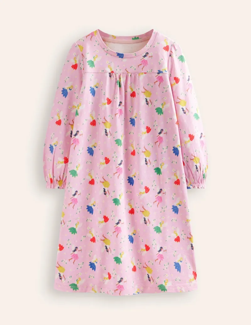Sleepwear & Pajamas-Boden Printed Long-sleeved Nightie-Boto Pink Fairies BotoPinkFairies