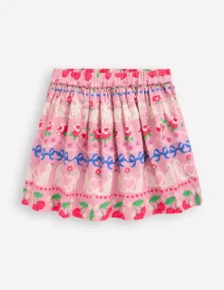 Skirts & Skorts-Boden Printed Pull-On Twirly Skirt-Pink Valentines Bunny Stripe PinkValentinesBunnyStripe