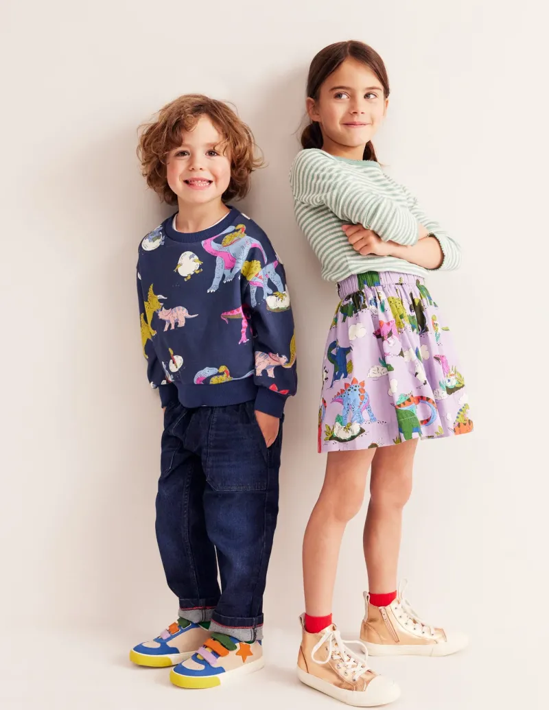 Skirts & Skorts-Boden Printed Pull-On Twirly Skirt-Lilac Dino Family LilacDinoFamily