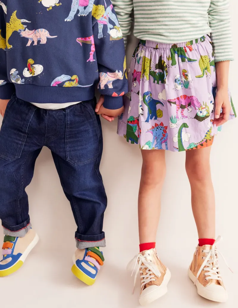 Skirts & Skorts-Boden Printed Pull-On Twirly Skirt-Lilac Dino Family LilacDinoFamily