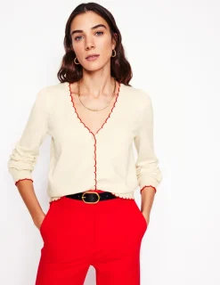 Sweaters & Cardigans-Boden Pru Scallop Trim Cardigan-Warm Ivory WarmIvory