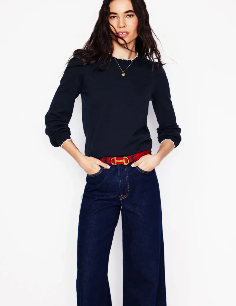 Sweaters & Cardigans-Boden Pru Scallop Trim Sweater- Navy
