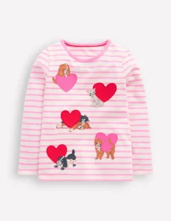 Tops & T-Shirts-Boden Puff Sleeve Applique T-shirt-Bubblegum Pink/ Ivory Pets BubblegumPink/IvoryPets