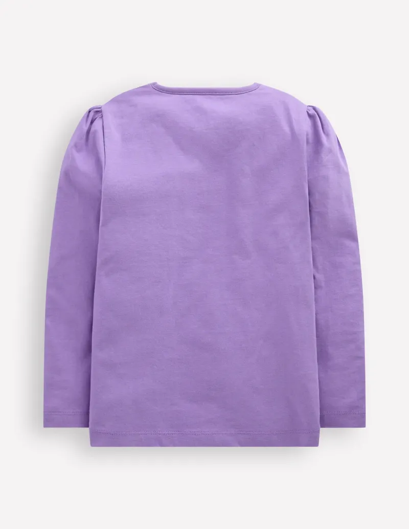 Tops & T-Shirts-Boden Puff Sleeve Applique T-shirt-Aster Purple Flower Cats AsterPurpleFlowerCats
