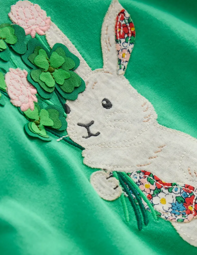 Tops & T-Shirts-Boden Puff Sleeve Applique T-shirt-Aloe Green Bunny AloeGreenBunny