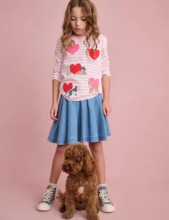 Tops & T-Shirts-Boden Puff Sleeve Applique T-shirt-Bubblegum Pink/ Ivory Pets BubblegumPink/IvoryPets