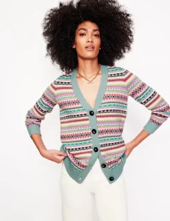 Sweaters & Cardigans-Boden Quinn Boyfriend Cardigan-Blue, Heritage Fair Isle Blue,HeritageFairIsle