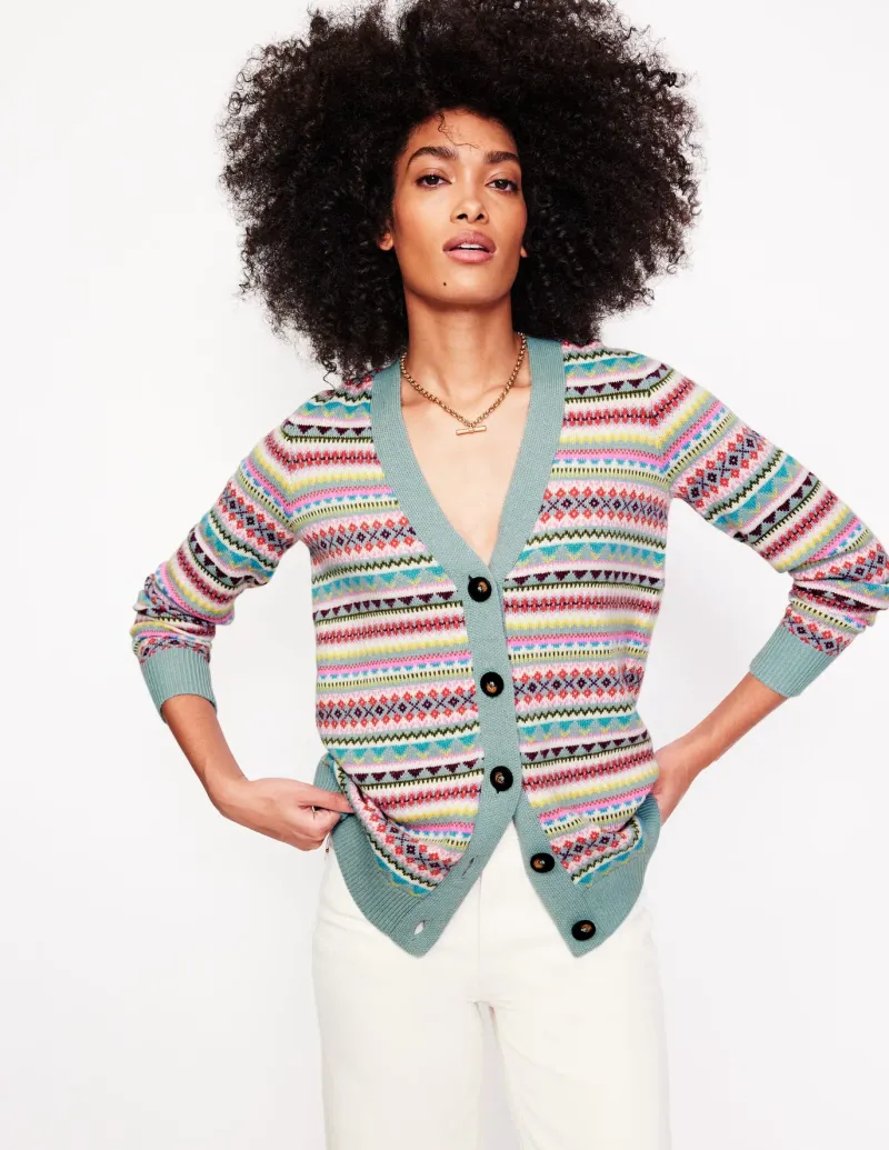Sweaters & Cardigans-Boden Quinn Boyfriend Cardigan-Blue, Heritage Fair Isle Blue,HeritageFairIsle