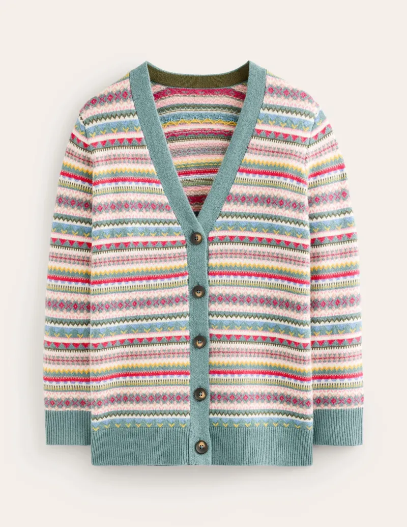 Sweaters & Cardigans-Boden Quinn Boyfriend Cardigan-Blue, Heritage Fair Isle Blue,HeritageFairIsle